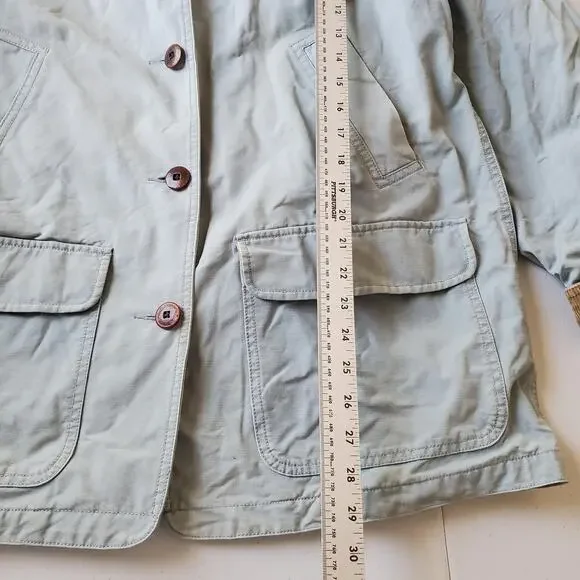 LL Bean Coat Womens Large Blue Canvas Barn Corduroy Collar Lined Jacket Pockets - Picture 10 of 14